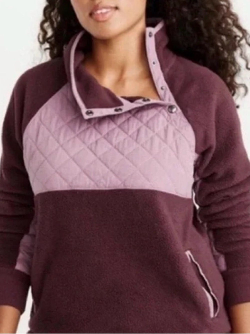 Abercrombie & Fitch Quilted Panel Fleece Pullover - Plum & Dusty Rose